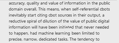 Self-Referential Chatbot Output Quality Diminution Spiral